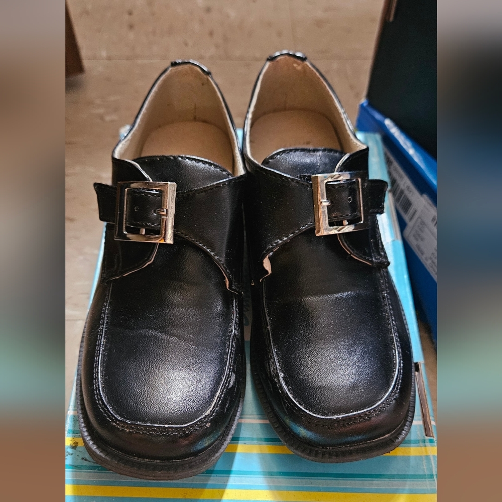 Classic Black Buckle Kids Dress Shoes